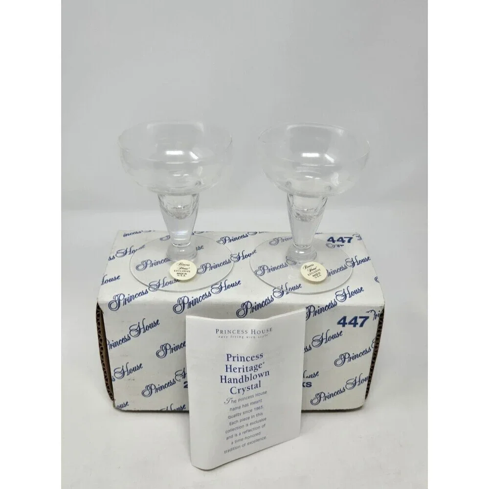 VINTAGE NOS PRINCESS HOUSE CRYSTAL CANDLESTICKS SET OF 2 WITH BOX #447 FLORAL